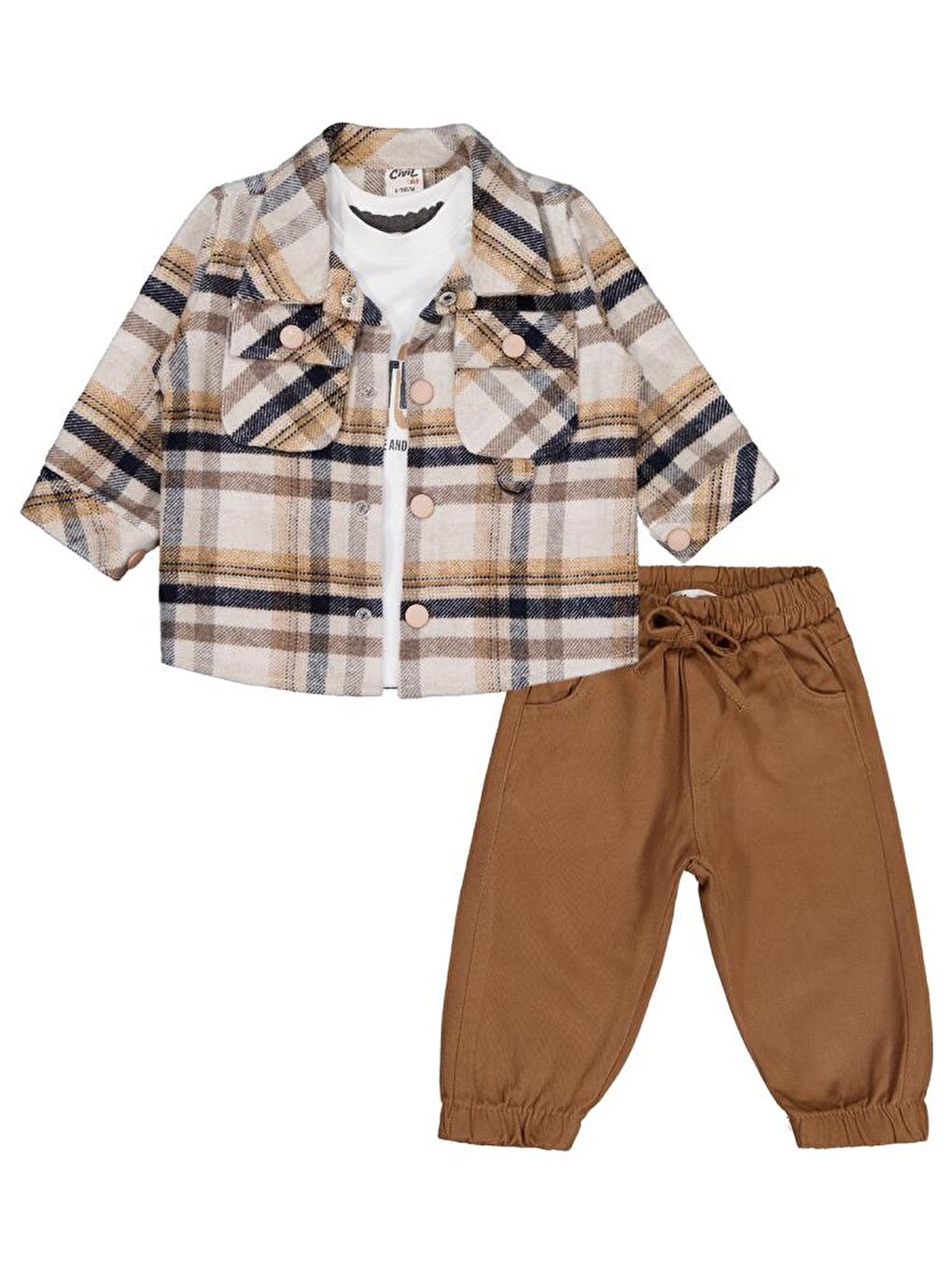 Bej Baby Oduncu Gömlekli 6-18 Ay Takım-2