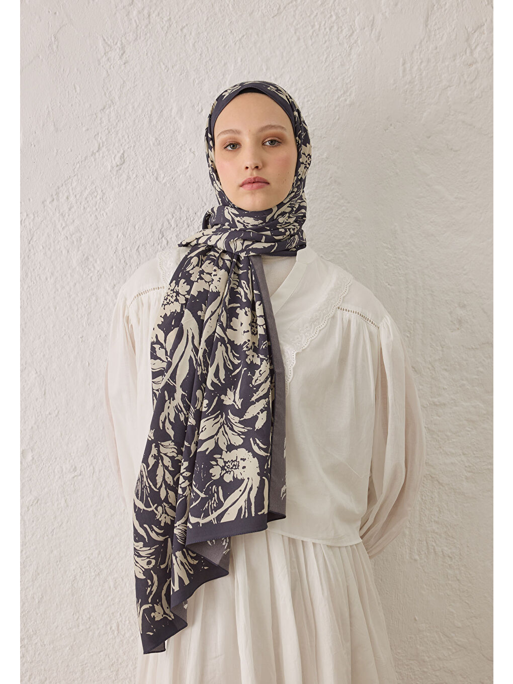 Vıolet Desen Şal İndigo-2