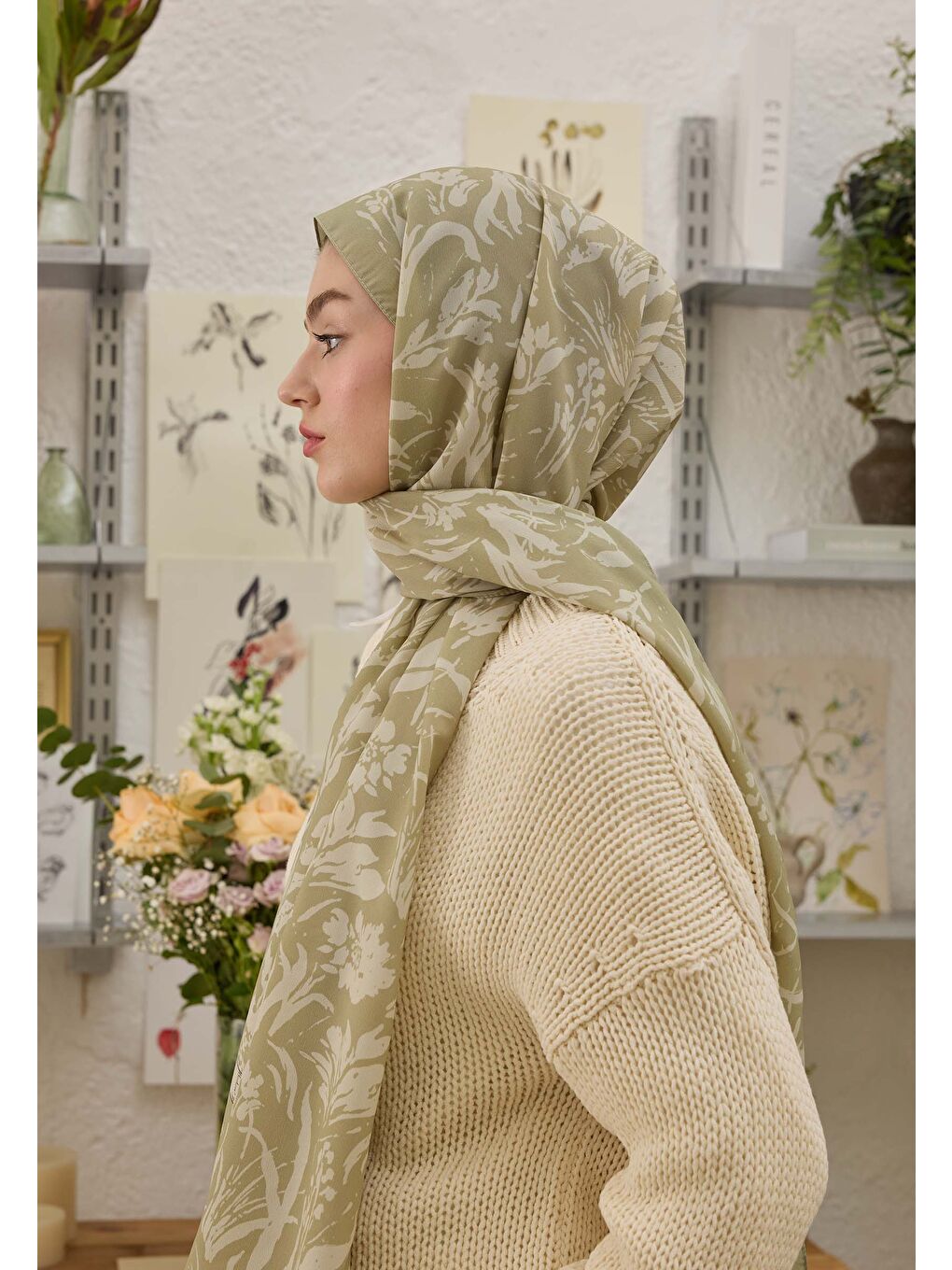 Yeşil Vıolet Desen Şal Adaçayı-1