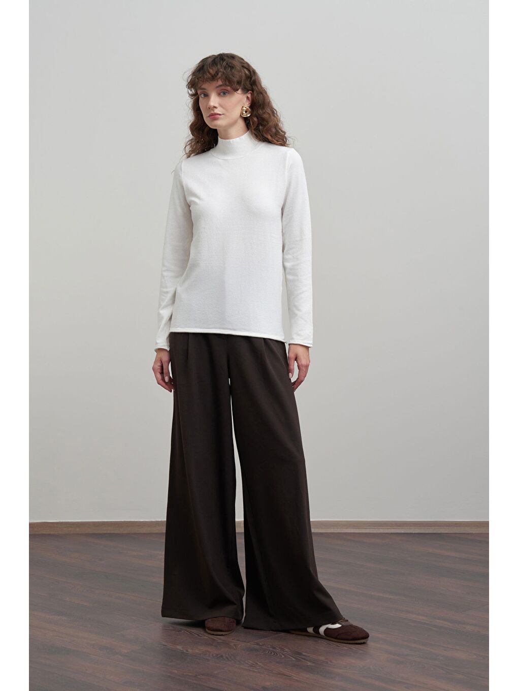 Ekru-Yarım Balıkçı Uzun Kol Kazak-1