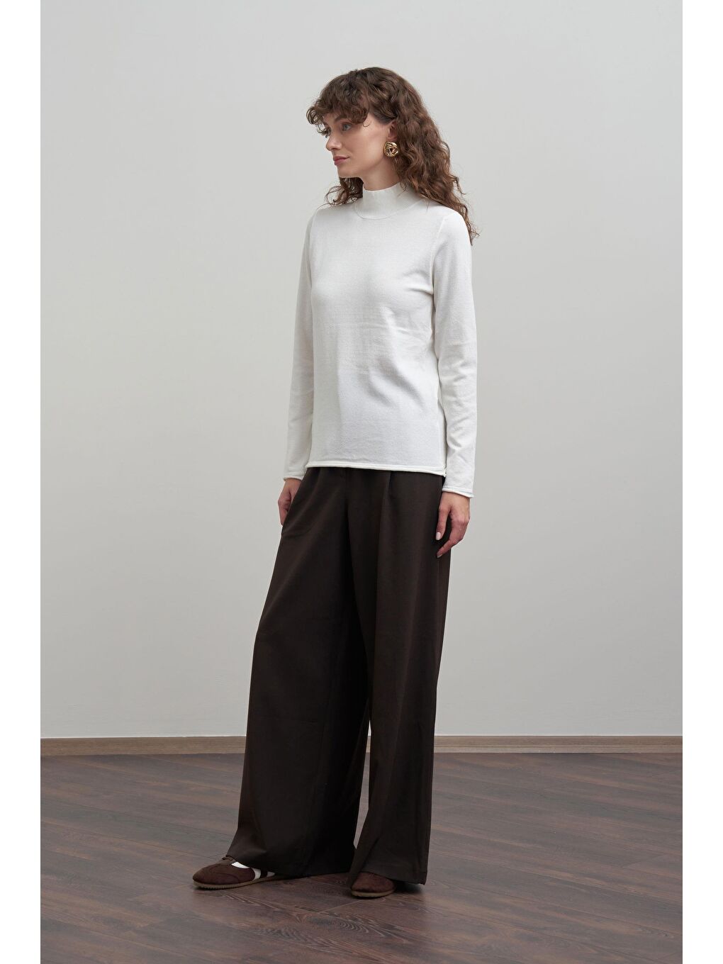 Ekru-Yarım Balıkçı Uzun Kol Kazak-2