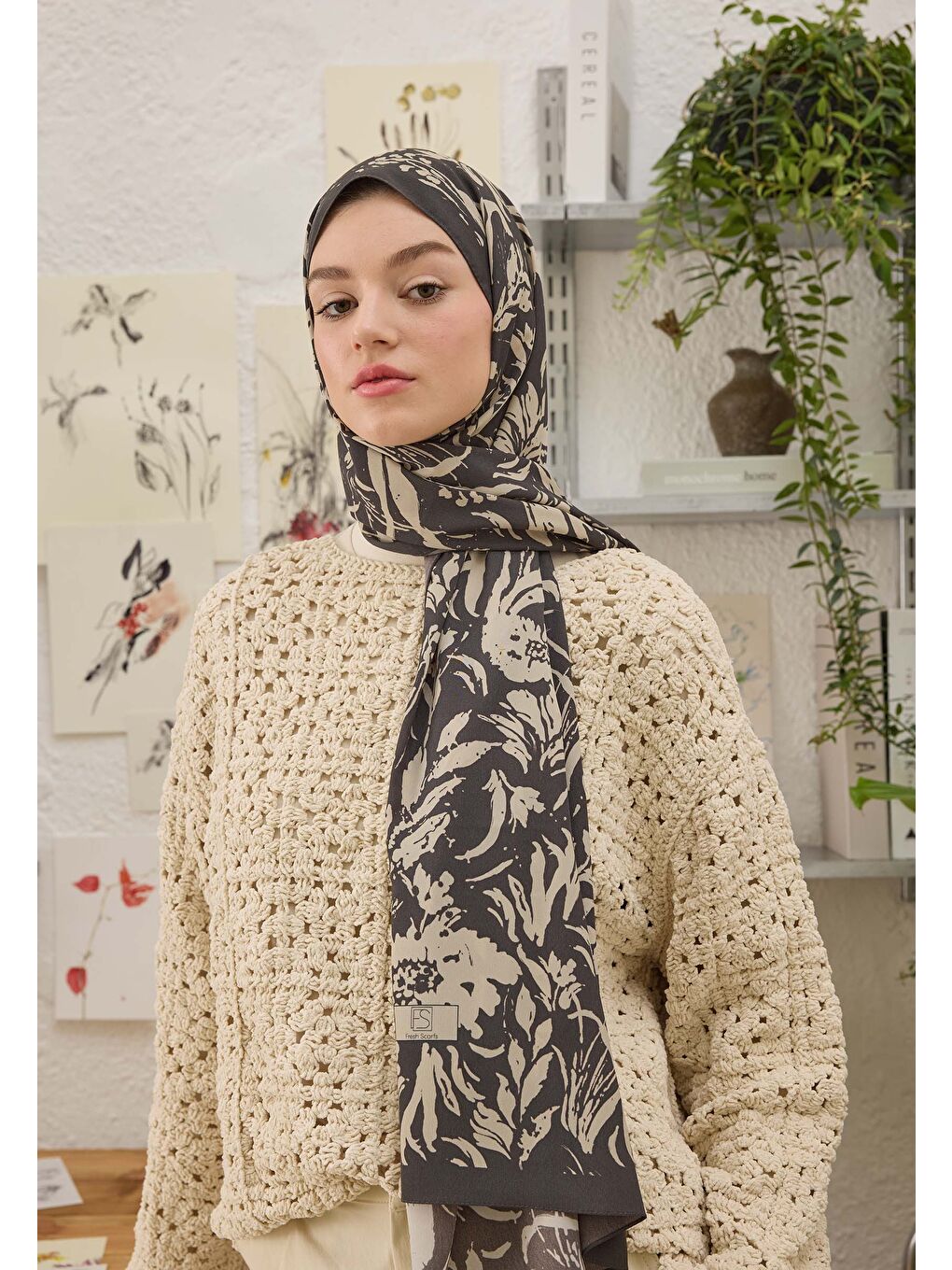 Kahverengi Vıolet Desen Şal Koyu Kahve