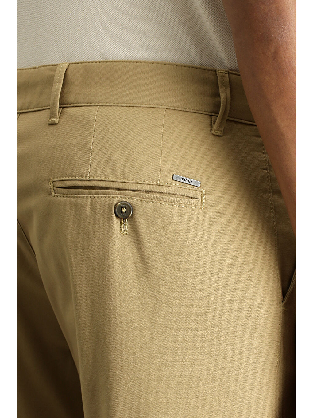 Bej Slim Fit Dar Kesim Desenli Elastanlı Kanvas / Chino Pantolon-3