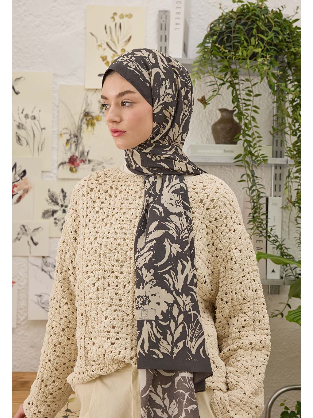 Kahverengi Vıolet Desen Şal Koyu Kahve-1