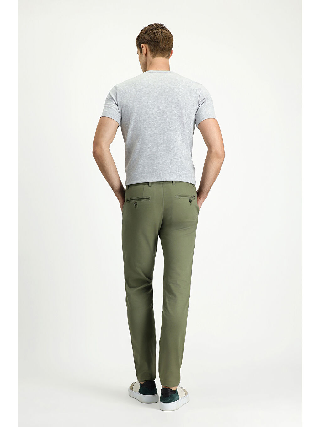 Haki Relaxed Fit Rahat Kesim Desenli Elastanlı Kanvas / Chino Pantolon-3