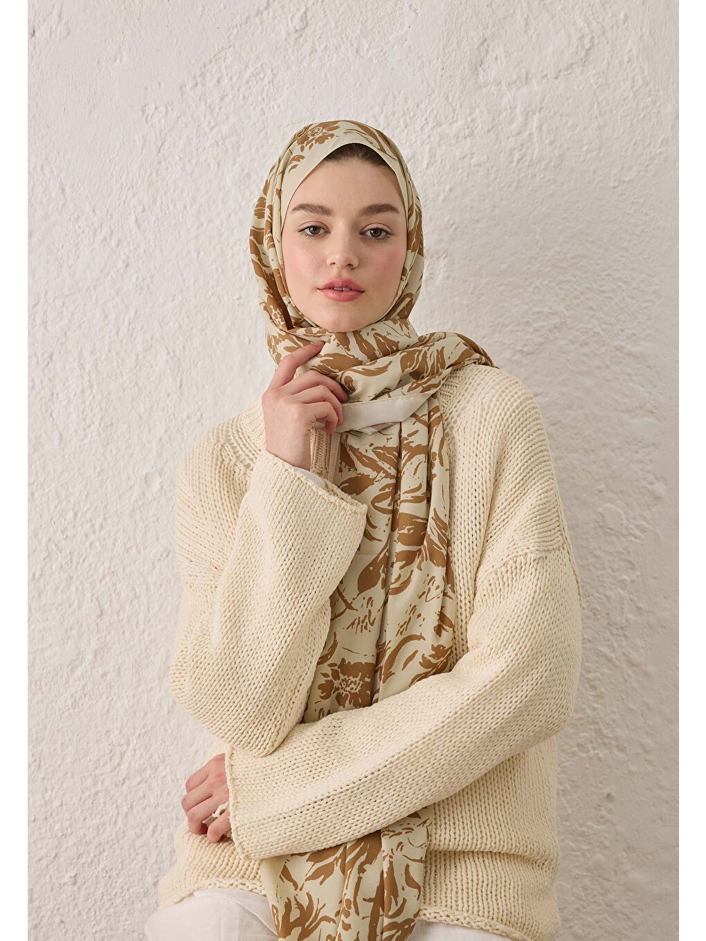 Kahverengi Vıolet Desen Şal Camel-2