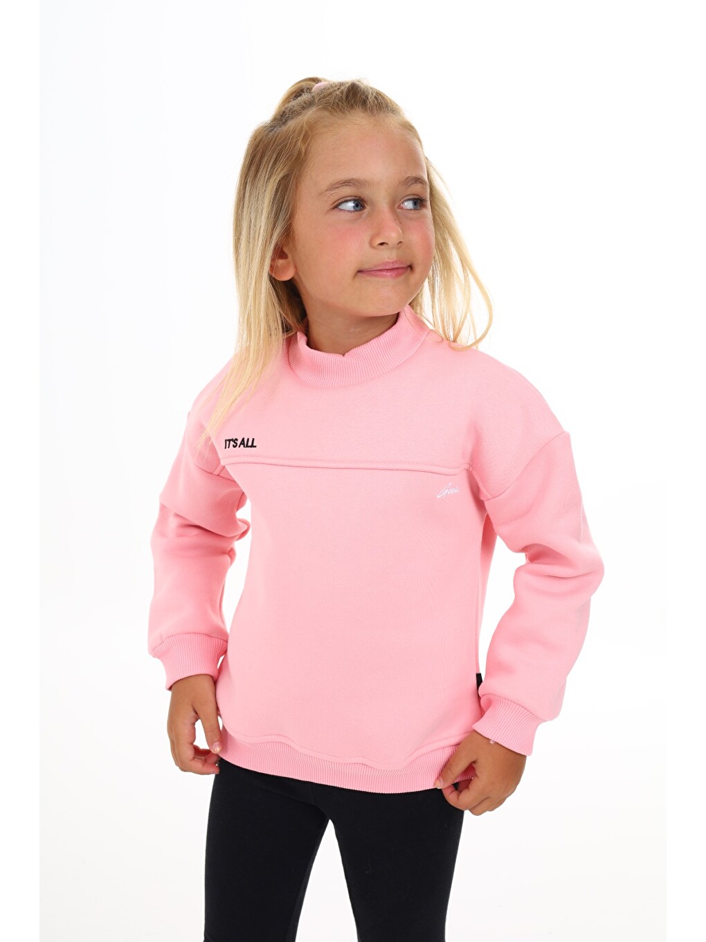 Pembe Kız Çocuk Nakışlı Sweatshirt-1