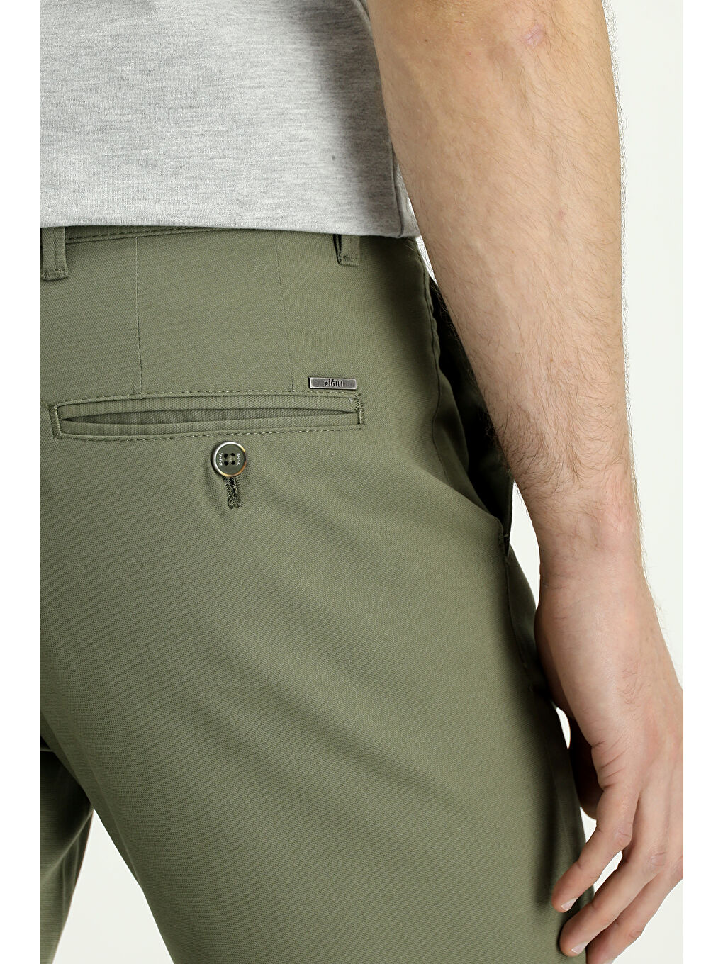 Haki Relaxed Fit Rahat Kesim Desenli Elastanlı Kanvas / Chino Pantolon-5