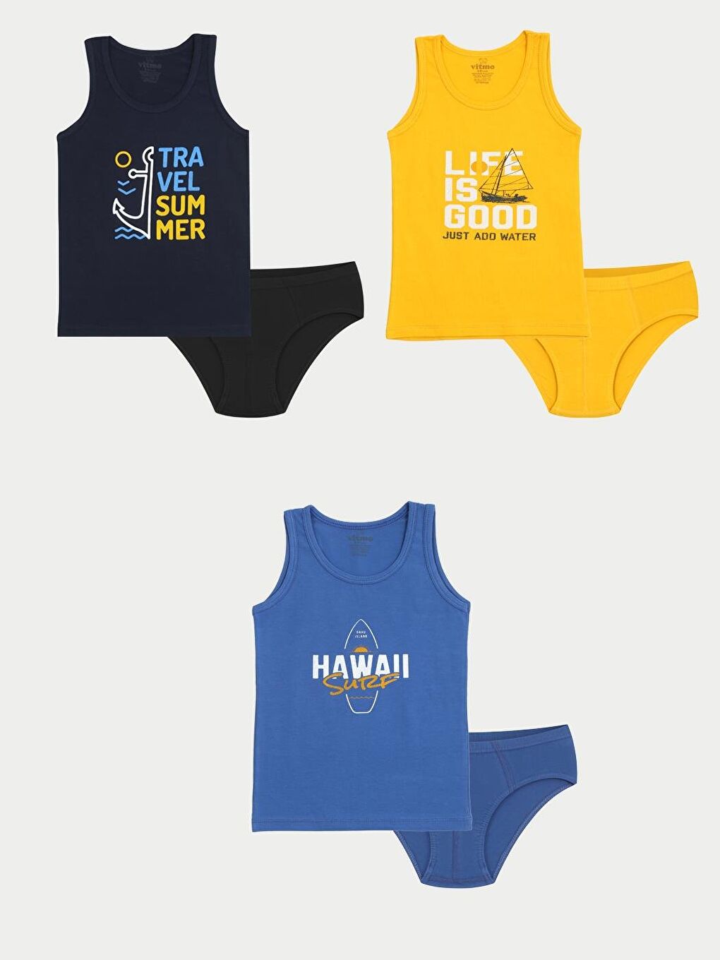 Erkek Çocuk Pamuklu 3'Lü Atlet 3'Lü Slip Karışık Renk Sailor 6 Parça Set