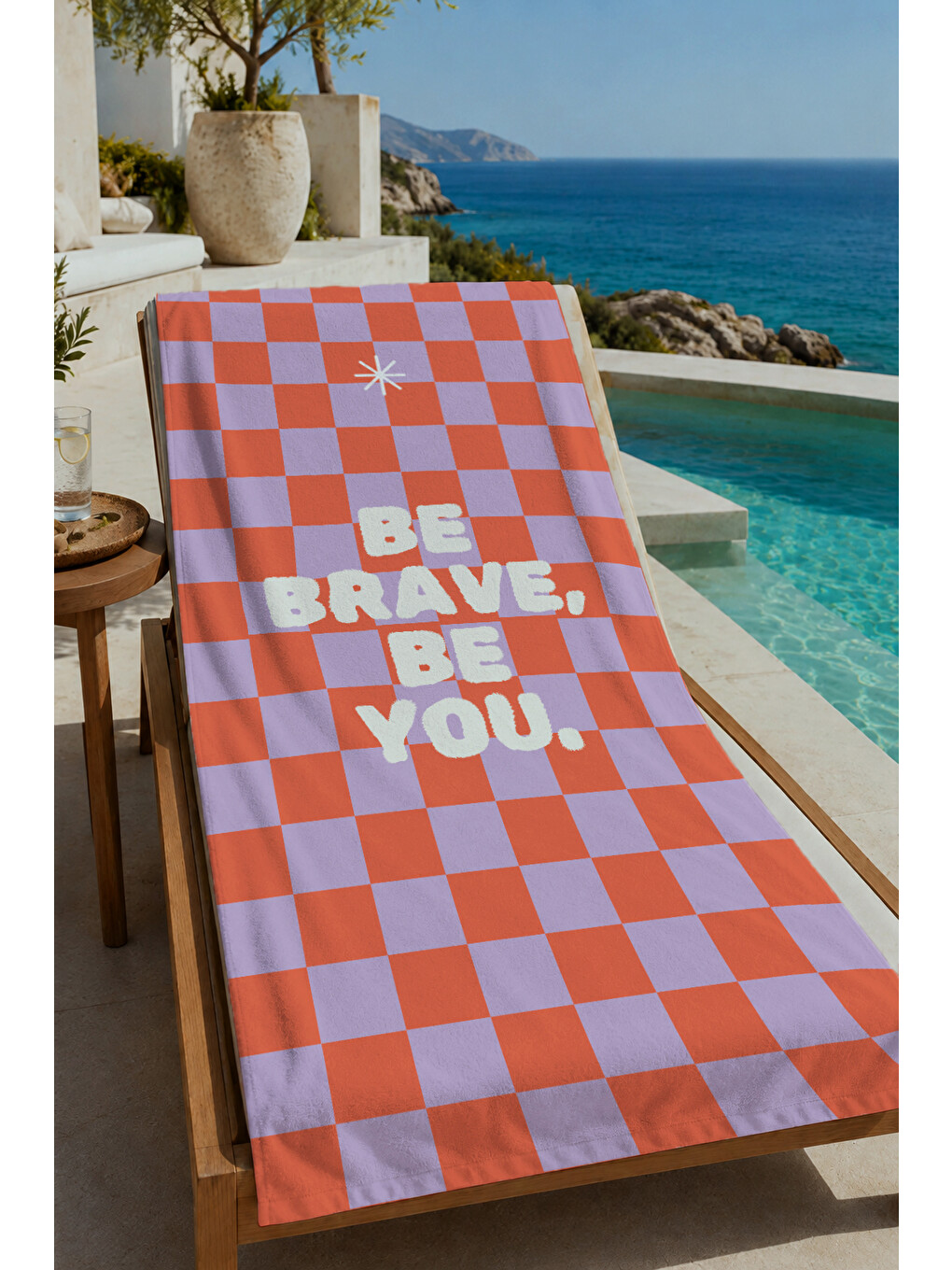 Turuncu Lila Dama Be Brave Be You Yazılı 70x150 Cm Dijital Baskılı Plaj Ve Banyo Havlusu