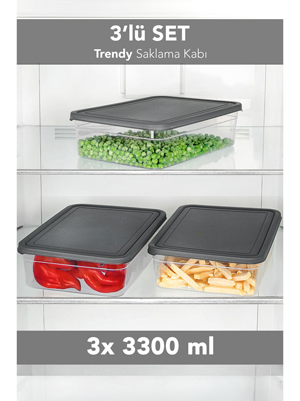 Renksiz 3'lü Saklama Kabı 3300 ml