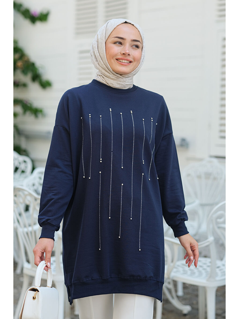 Locco Moda Lacivert Taş Aksesuarlı Tunik Lacivert - 1