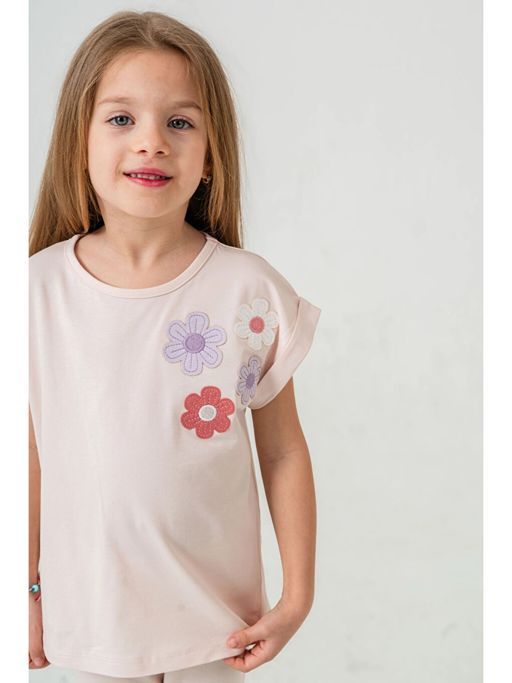 Pembe Çiçek Aplikeli Kız Çocuk Takımı 50362-1