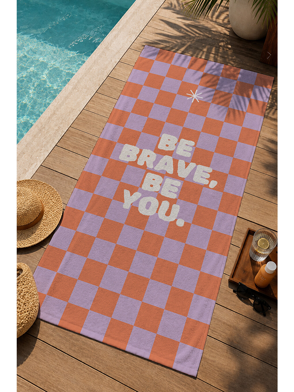 Turuncu Lila Dama Be Brave Be You Yazılı 70x150 Cm Dijital Baskılı Plaj Ve Banyo Havlusu-2