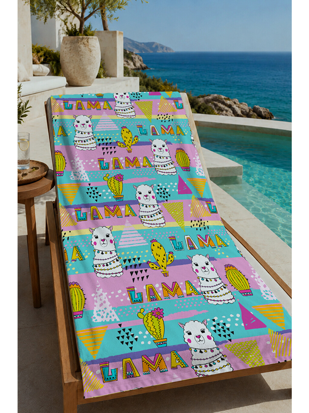 Sarı Renkli Dondurma Ve Tatlı Desenli 70x150 Cm Dijital Baskılı Plaj Ve Banyo Havlusu