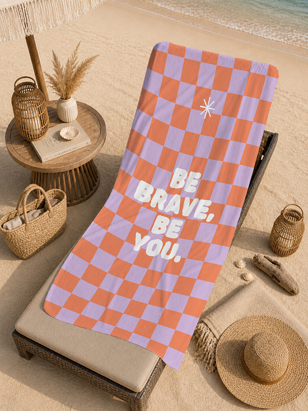 Turuncu Lila Dama Be Brave Be You Yazılı 70x150 Cm Dijital Baskılı Plaj Ve Banyo Havlusu-4