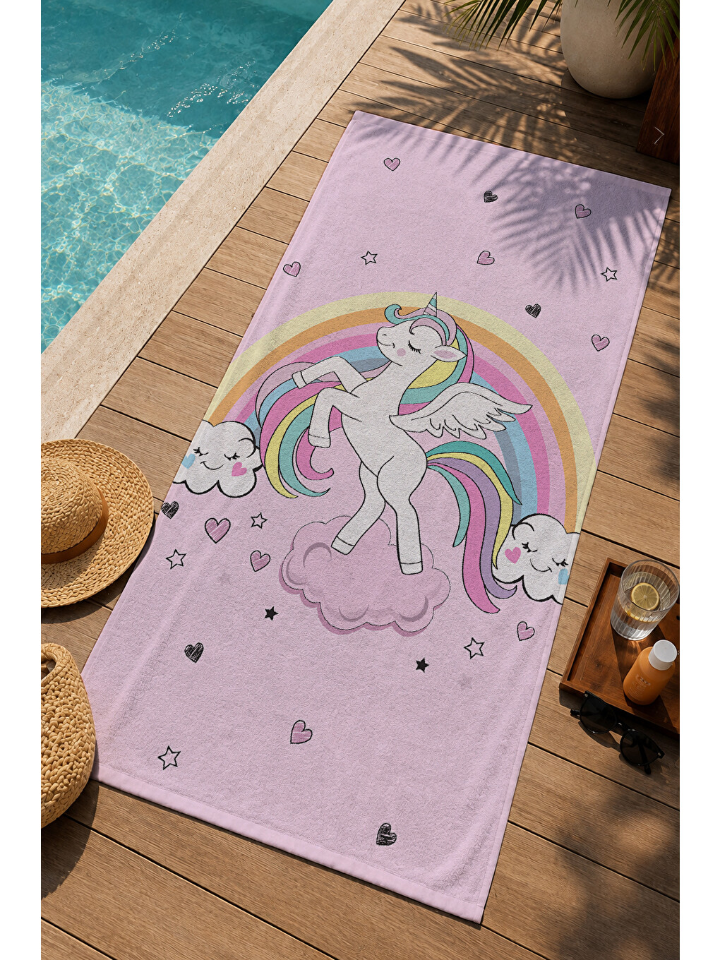 Pembe Ve Desenli 70x150 Cm Dijital Baskılı Plaj Ve Banyo Havlusu-1