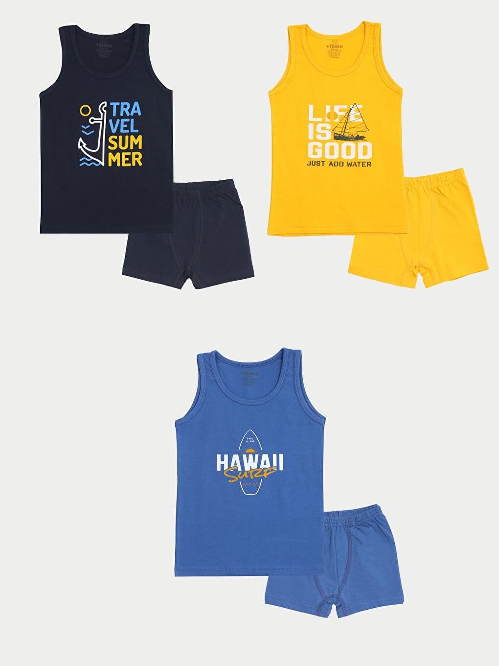 Erkek Çocuk Pamuklu 3'Lü Atlet 3'Lü Boxer Karışık Renk Sailor 6 Parça Set