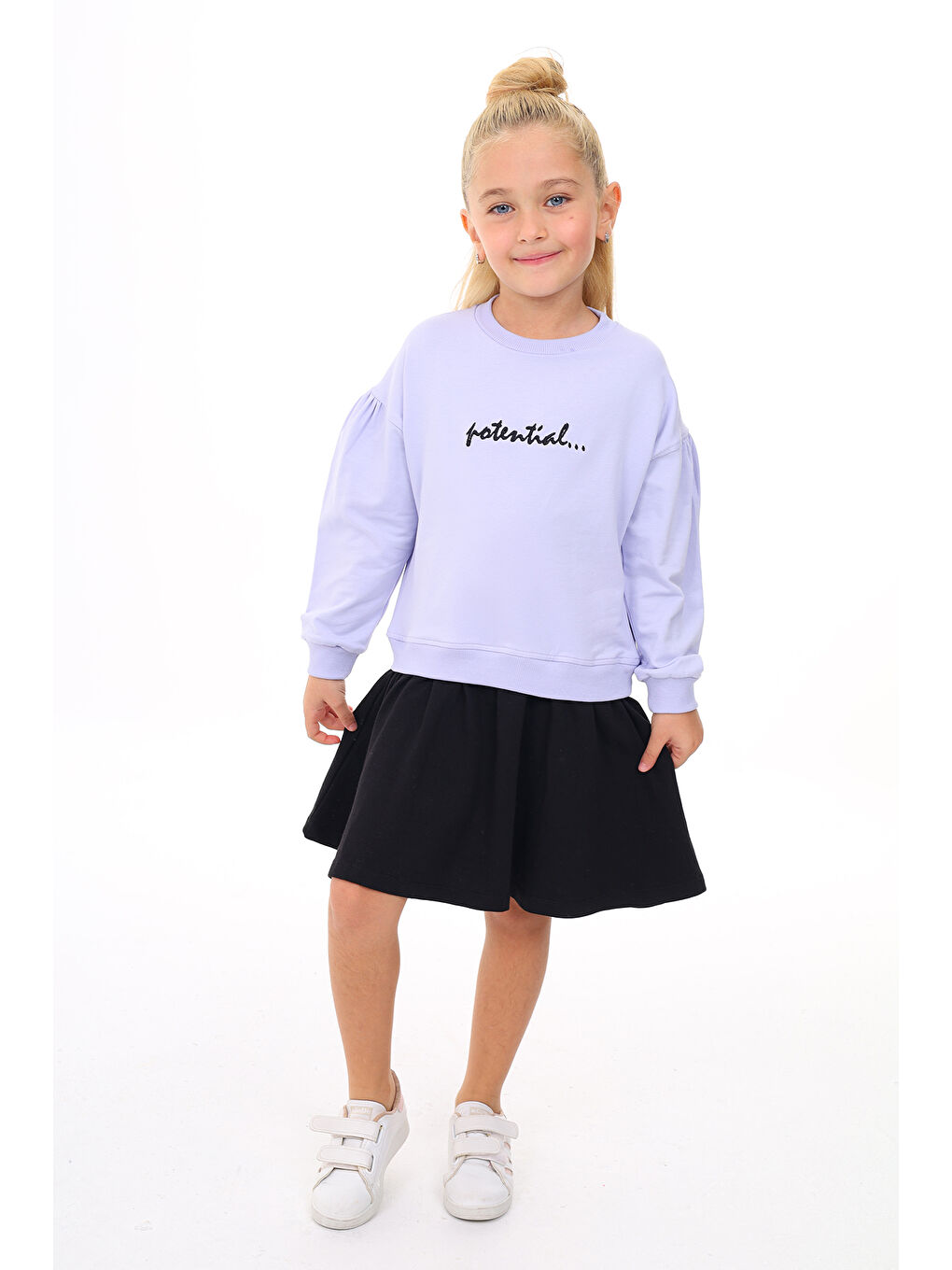 Lila Kız Çocuk Nakışlı Elbise-1