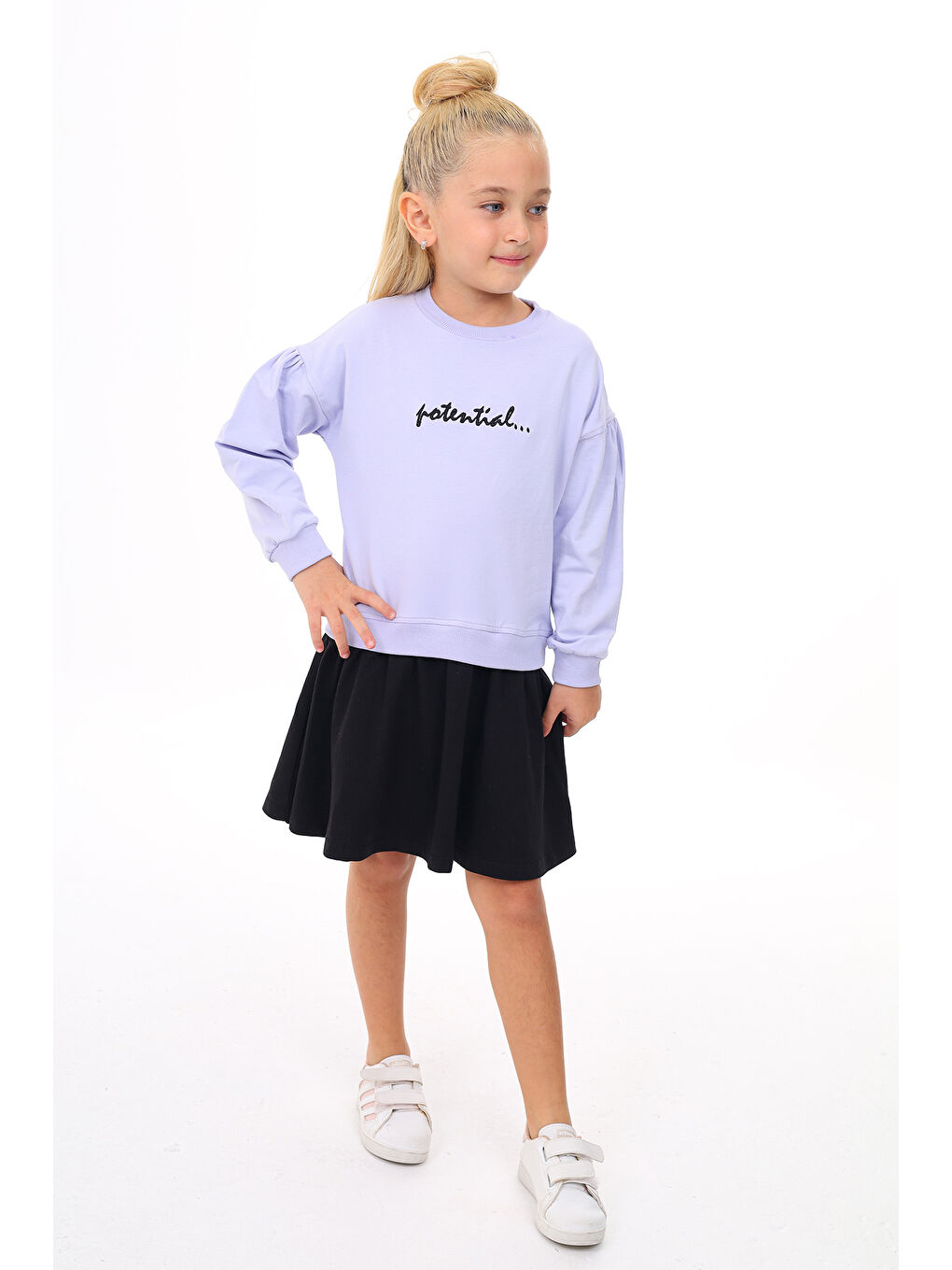 Lila Kız Çocuk Nakışlı Elbise-2