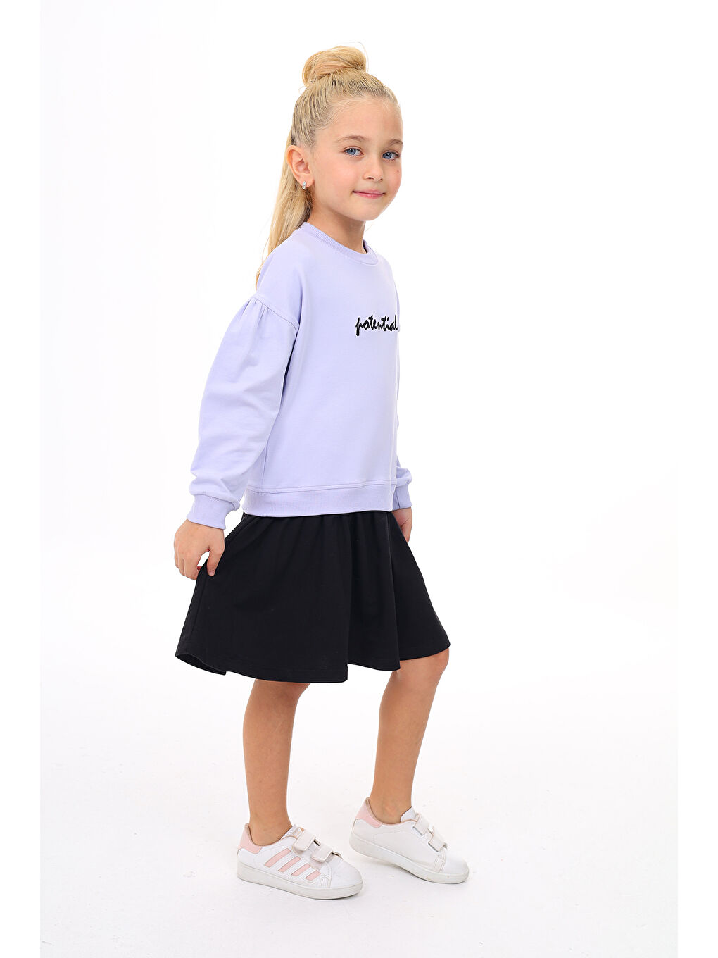 Lila Kız Çocuk Nakışlı Elbise-3