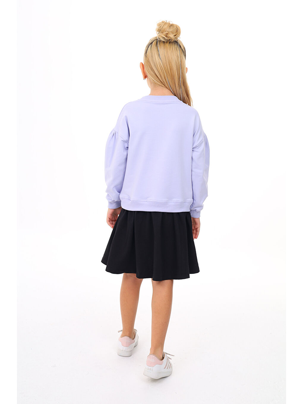 Lila Kız Çocuk Nakışlı Elbise-4