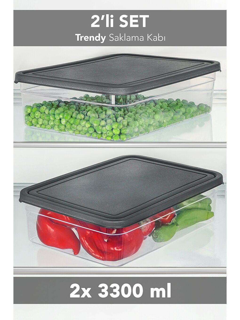 Renksiz 2'li Saklama Kabı 3300 ml