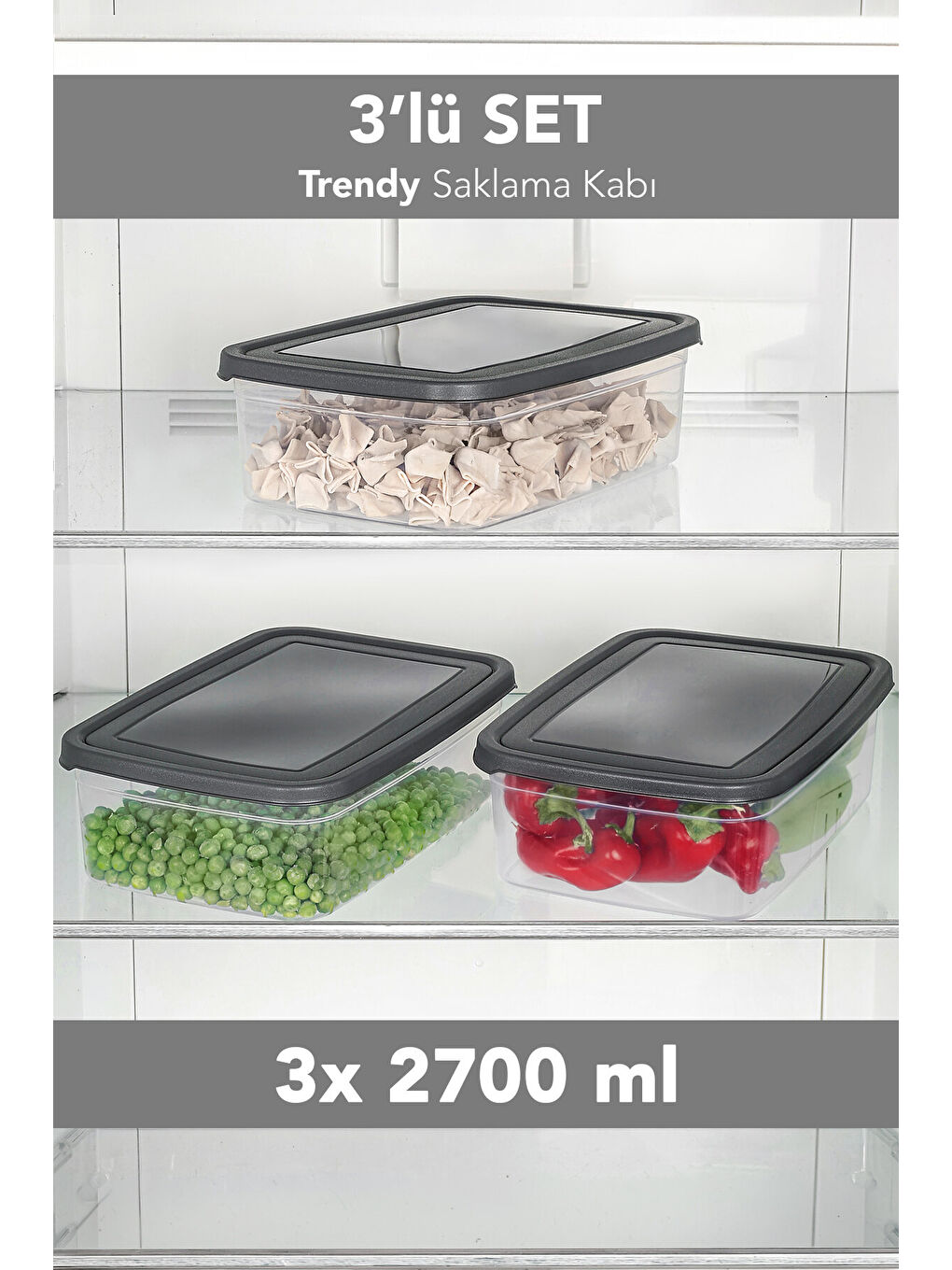 Renksiz 3'lü Saklama Kabı 2700 ml