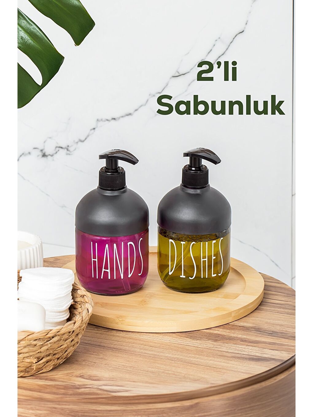 Porsima Antrasit C-527 2'li Cool Sıvı Sabunluk Seti - Mutfak-Banyo Tezgah Üstü Temizlik Seti - Antrasit Cam 425 mL - 1