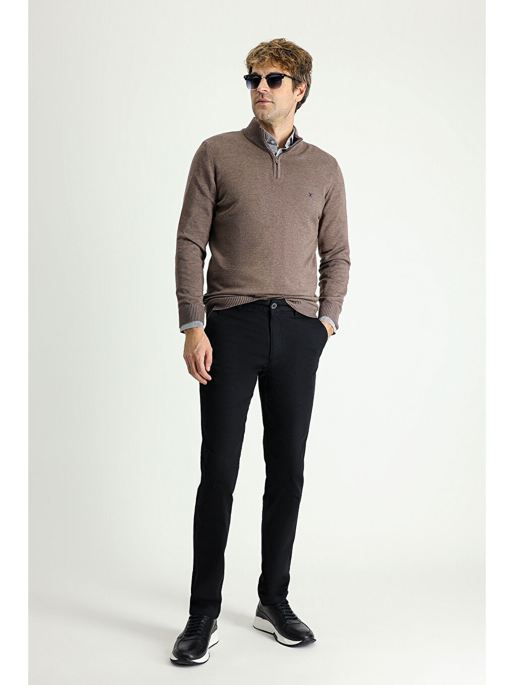 Siyah Relaxed Fit Rahat Kesim Elastanlı Kanvas / Chino Pantolon-1