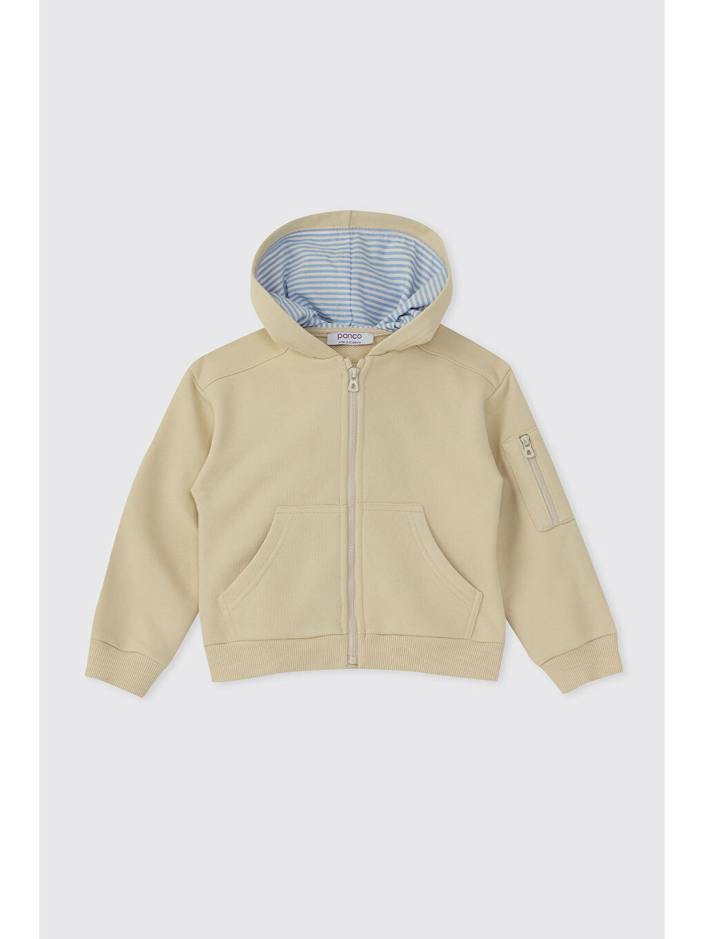 Erkek Çocuk Fermuarlı Bej Sweatshirt