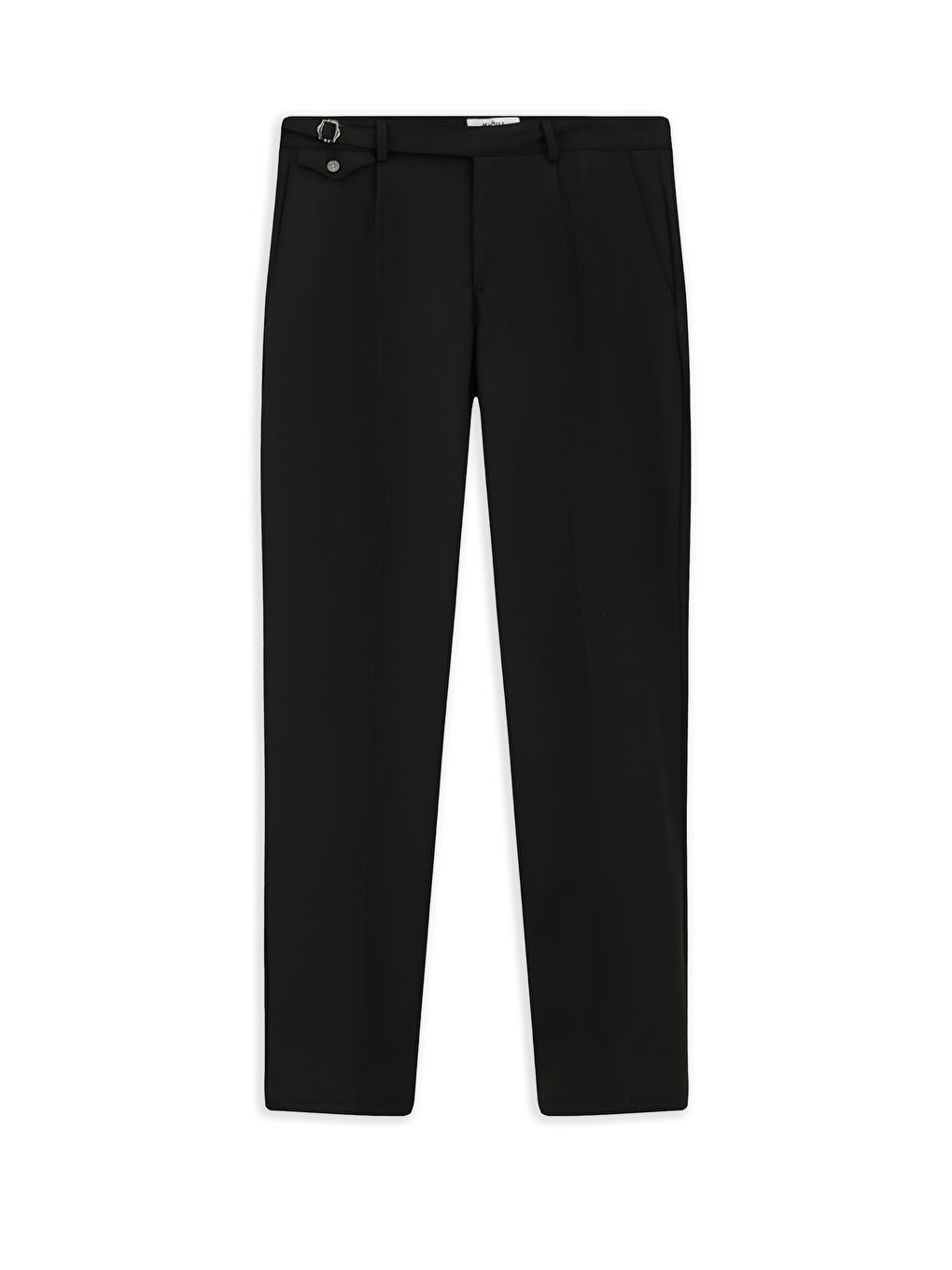 Siyah Slim Fit Dar Kesim Elastanlı Desenli Tokalı Pileli Klasik Kumaş Pantolon-6