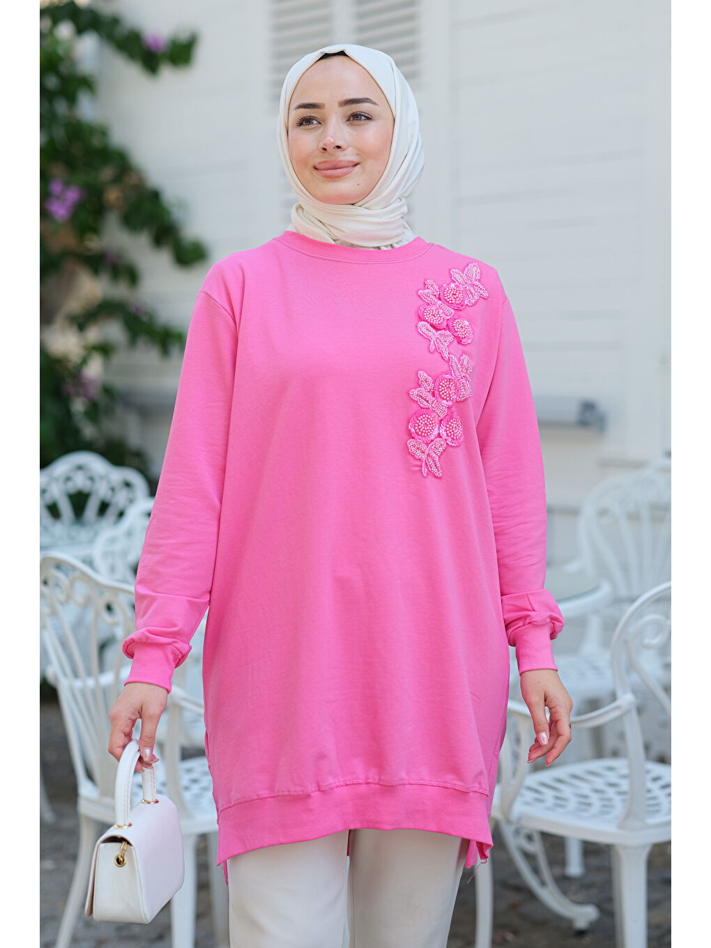 Locco Moda Pembe Nakış Detay Tunik Pembe - 1