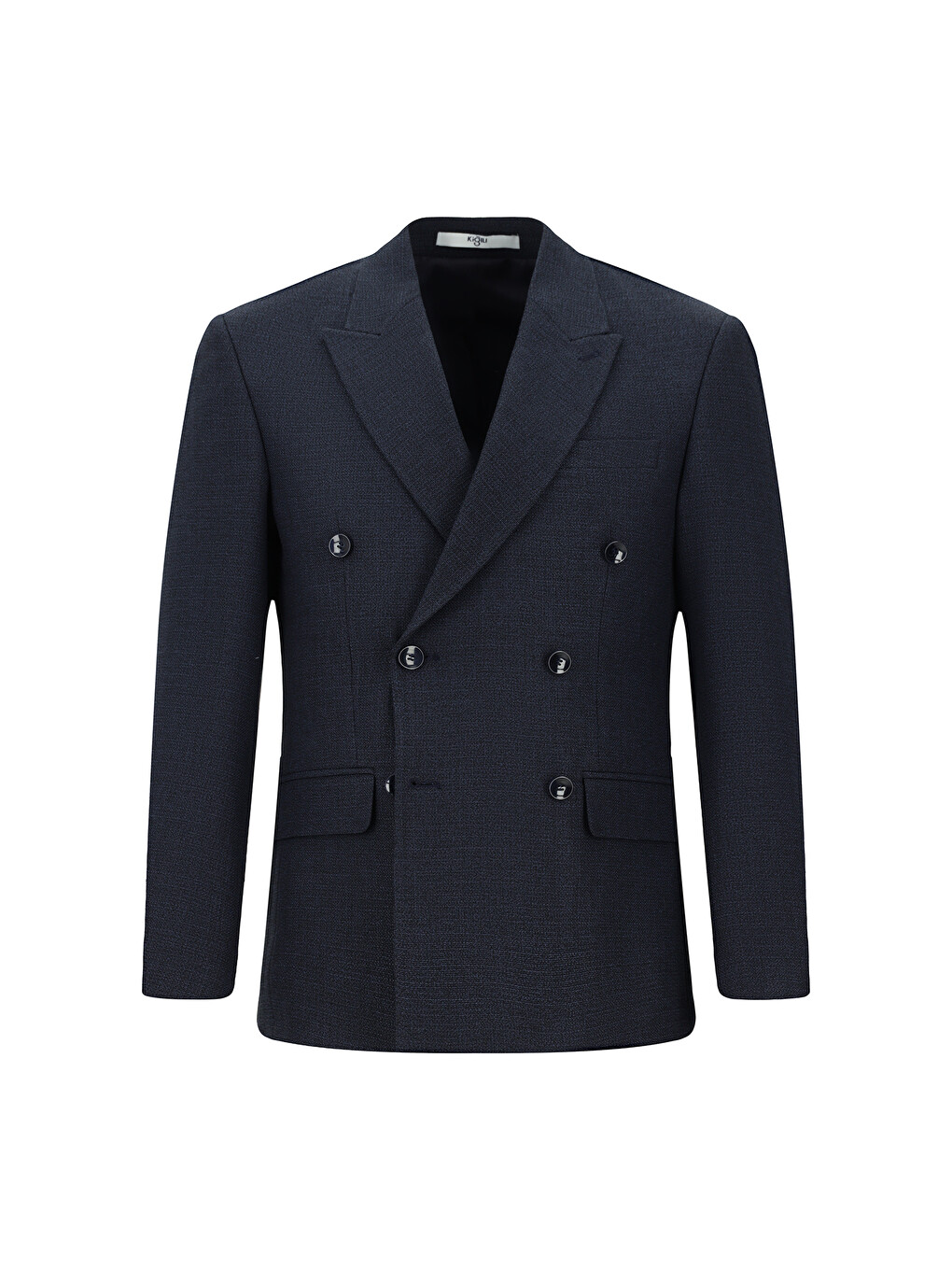 Lacivert Dar Kesim Desenli Kruvaze Blazer Ceket-6