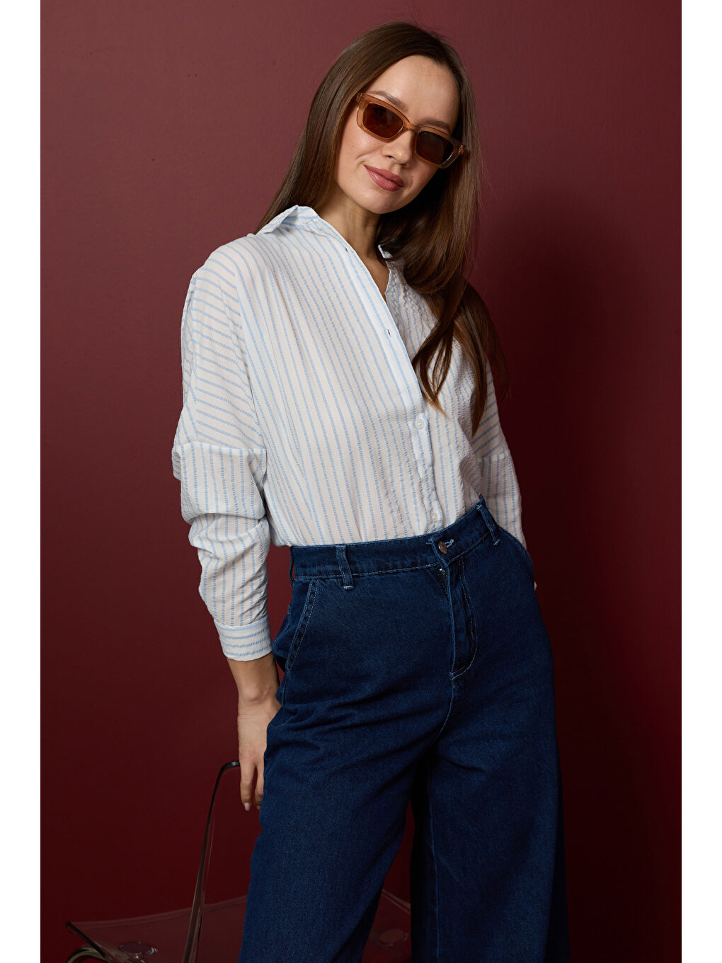 Mavi Çizgili Oversize Gömlek