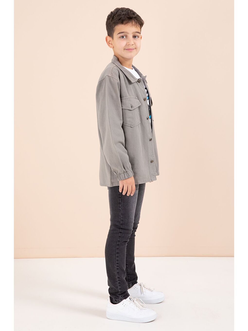 Kahverengi Düğmeli Cepli Gömlekli Jean Pantolonlu Erkek Çocuk 3lü Takım 23636-2