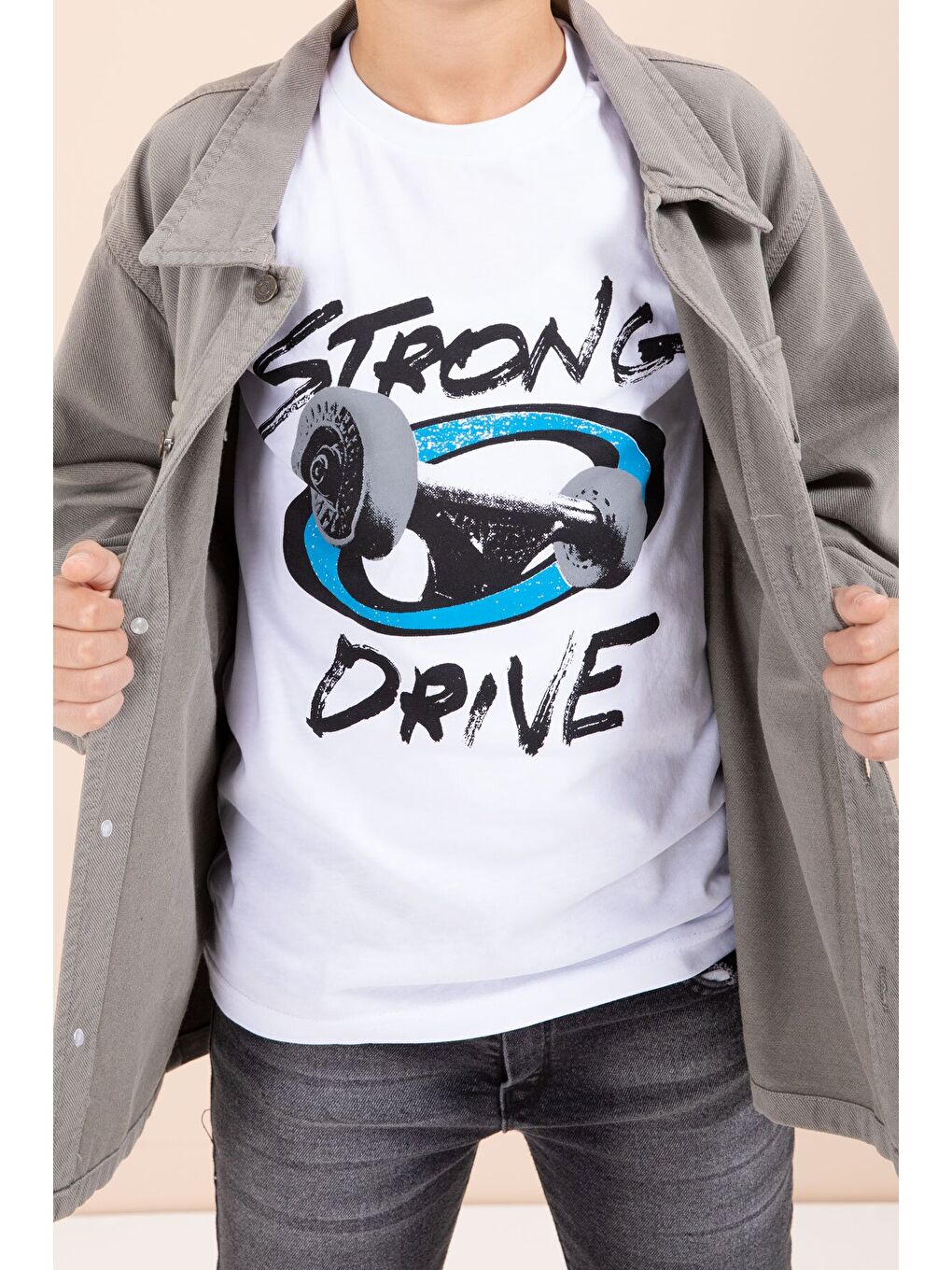 Kahverengi Düğmeli Cepli Gömlekli Jean Pantolonlu Erkek Çocuk 3lü Takım 23636-3