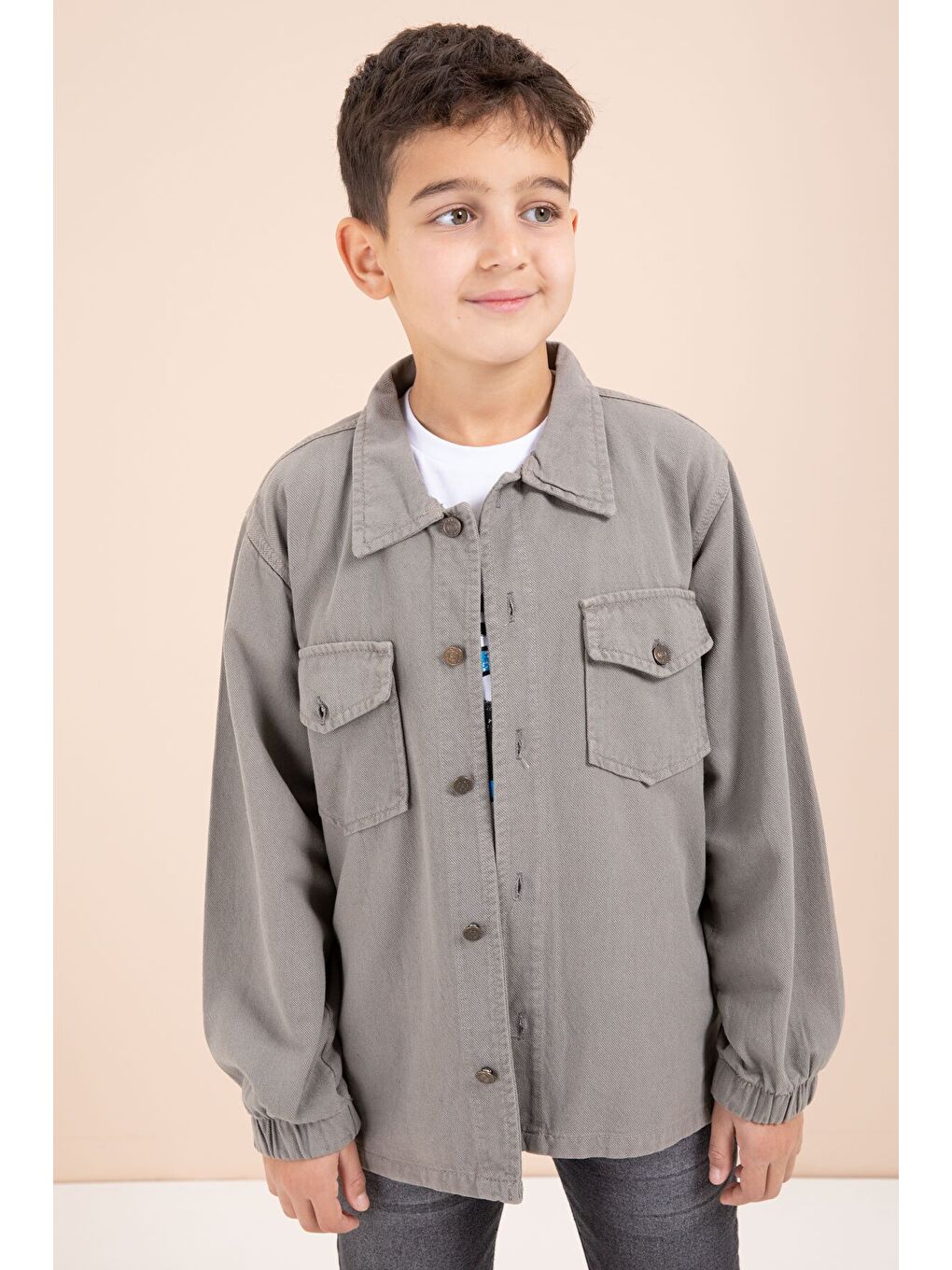 Kahverengi Düğmeli Cepli Gömlekli Jean Pantolonlu Erkek Çocuk 3lü Takım 23636-4