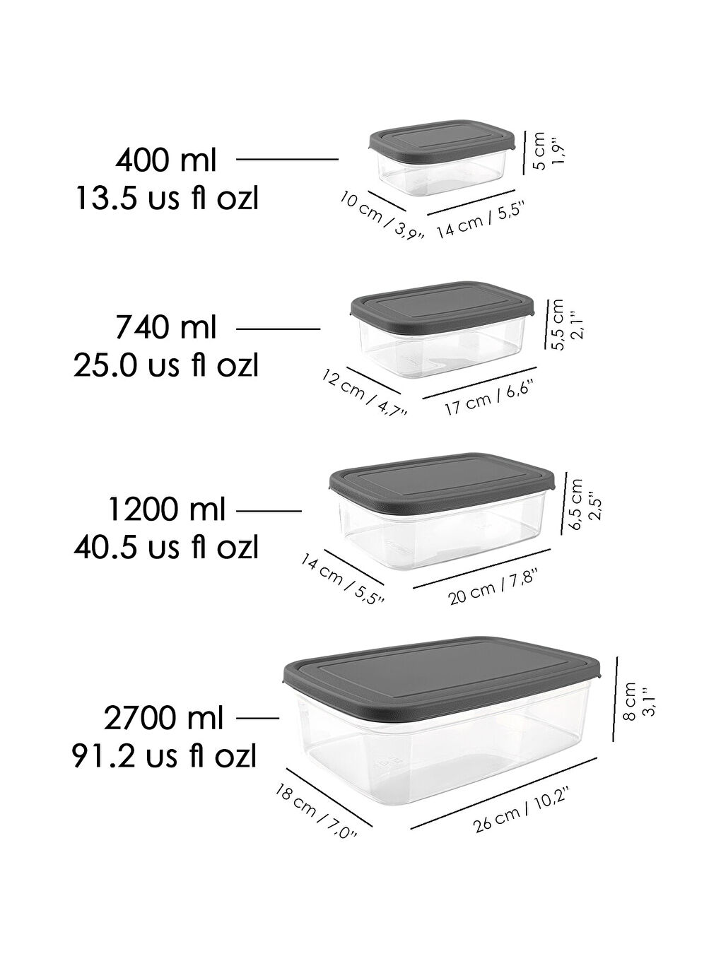 Gri 26'lı Dikdörtgen Erzak Saklama Kabı-6