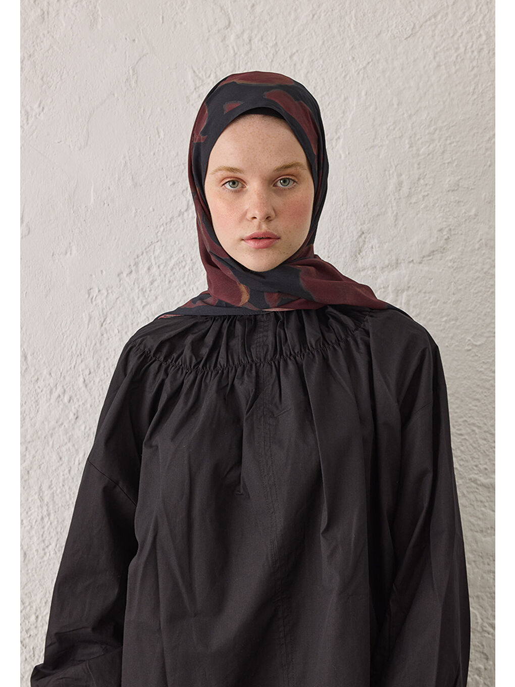 Dark Flower Desen Şal Bordo-2