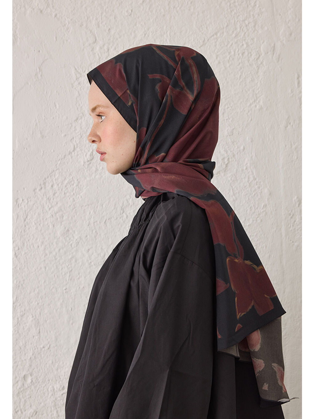 Dark Flower Desen Şal Bordo-3