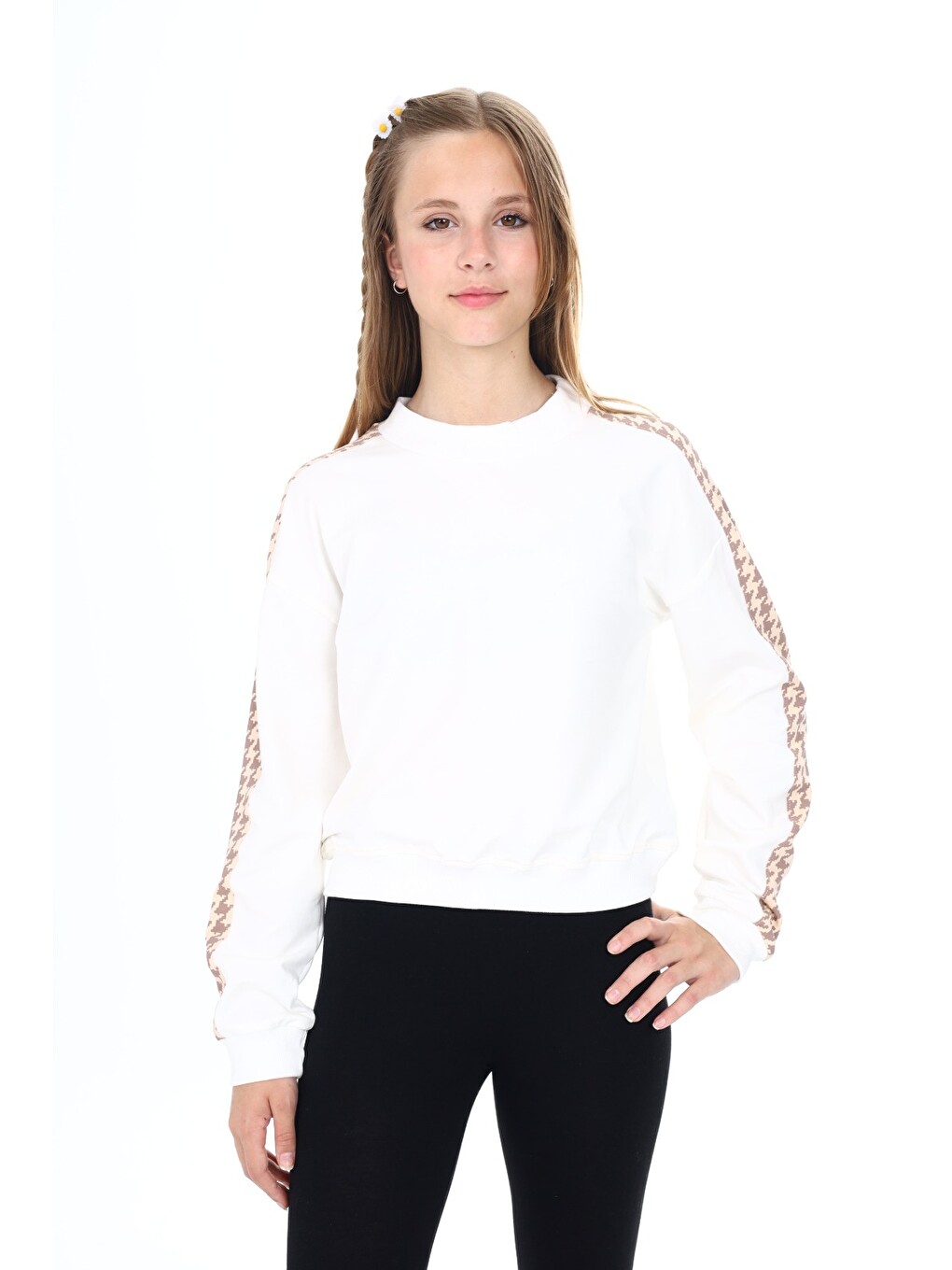 Ekru Kız Çocuk Baskılı Sweatshirt