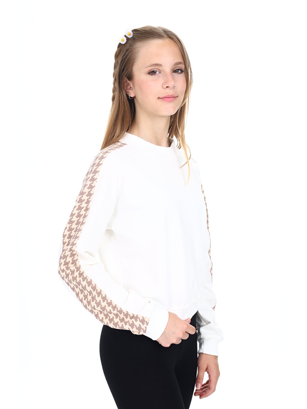 Ekru Kız Çocuk Baskılı Sweatshirt-1