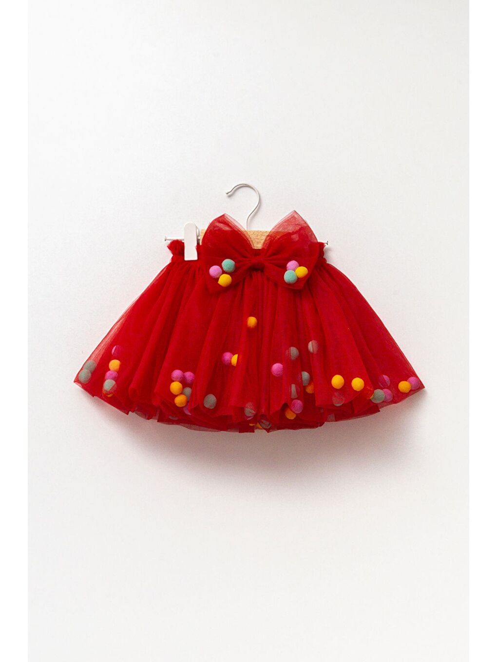Kız Çocuk Kırmızı Astarlı Ponponlu Tütü Etek