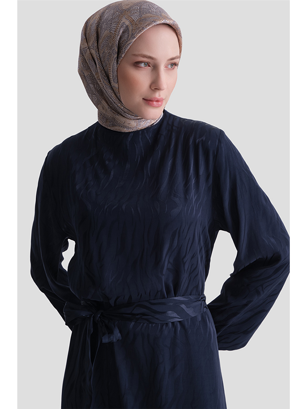 Jakarlı Elbise Lacivert