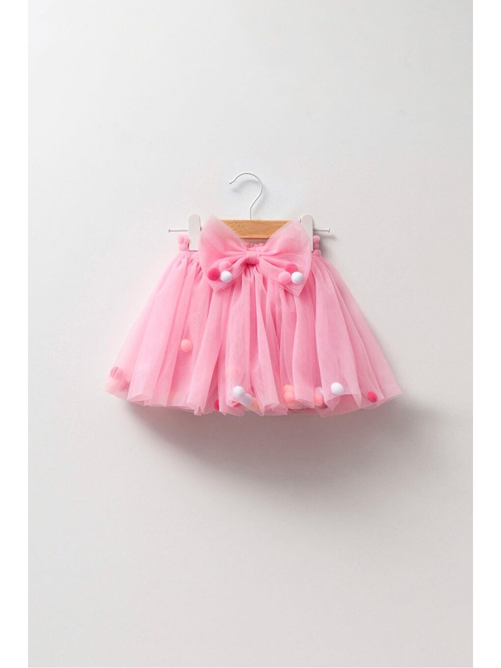 Pembe Kız Çocuk Kırmızı Astarlı Ponponlu Tütü Etek