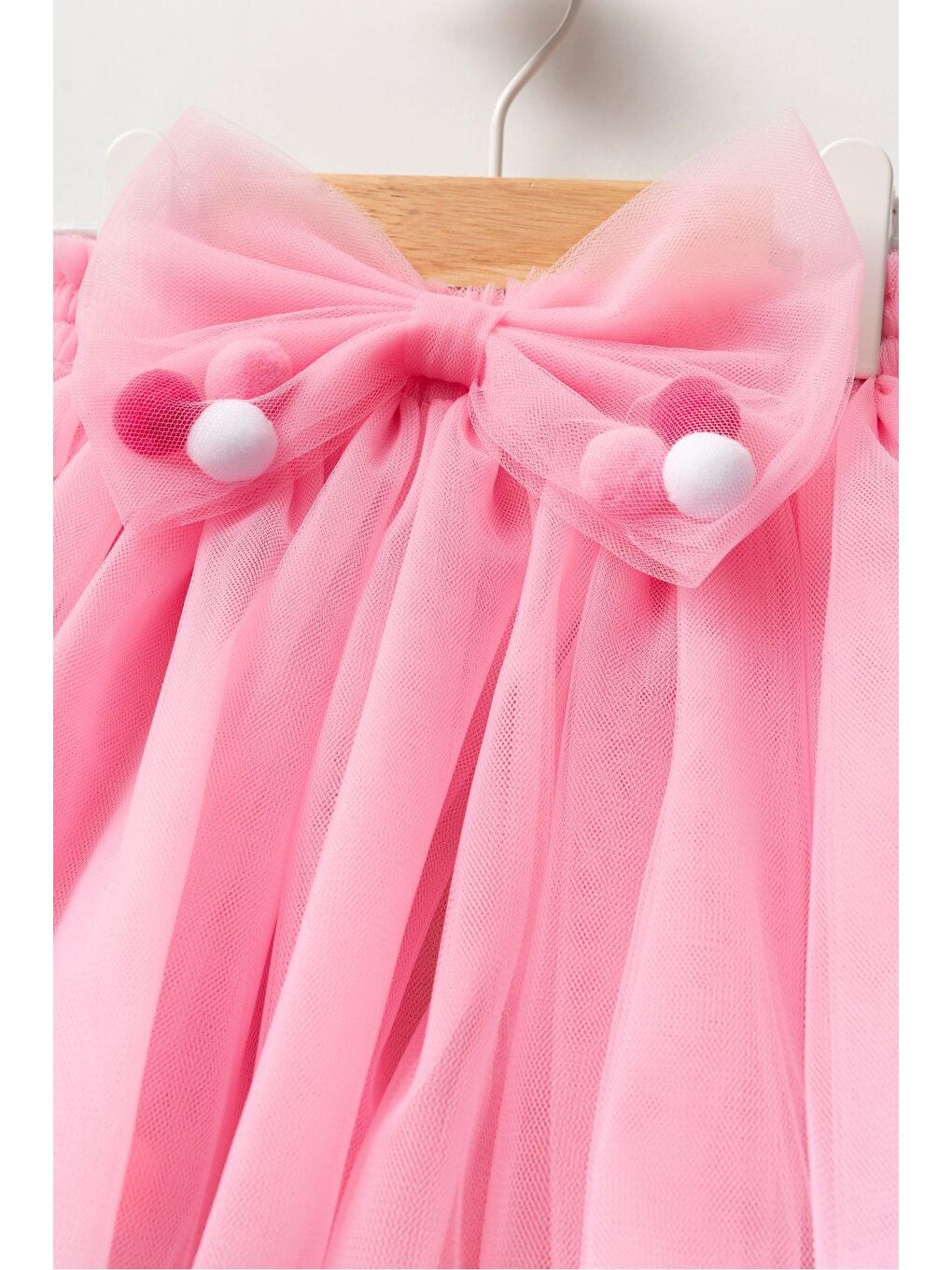 Pembe Kız Çocuk Kırmızı Astarlı Ponponlu Tütü Etek-1