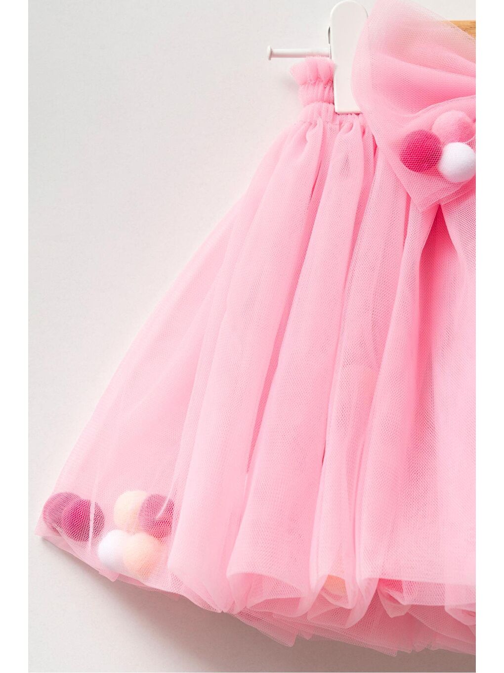 Pembe Kız Çocuk Kırmızı Astarlı Ponponlu Tütü Etek-2