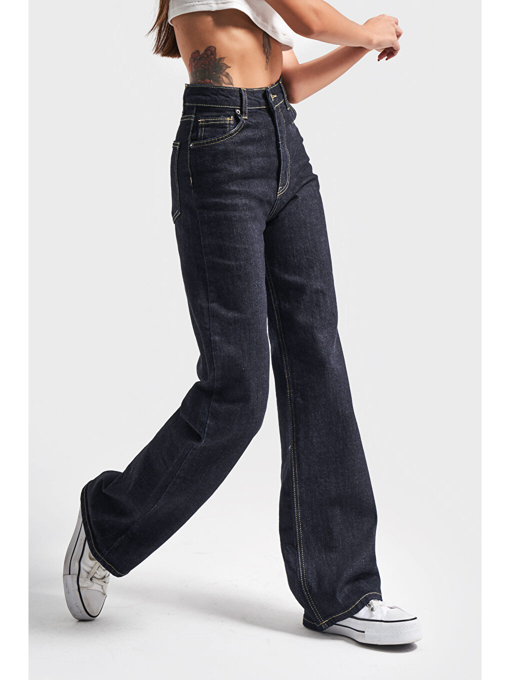 it's basic Kadın İndigo Renk 7w450 Elastanlı Kumaş Straight Fit Denim