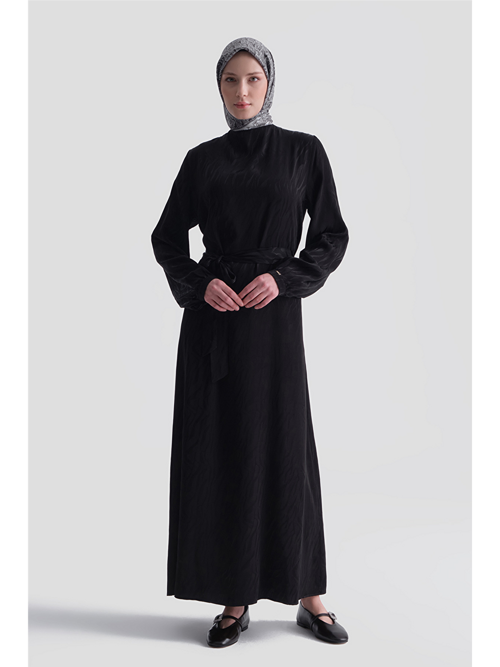 Jakarlı Elbise Siyah-2
